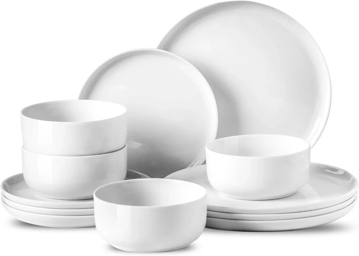 12 Pieces Porcelain Dinnerware Set, Modern Serving Plates and Bowls Sets, Premiu