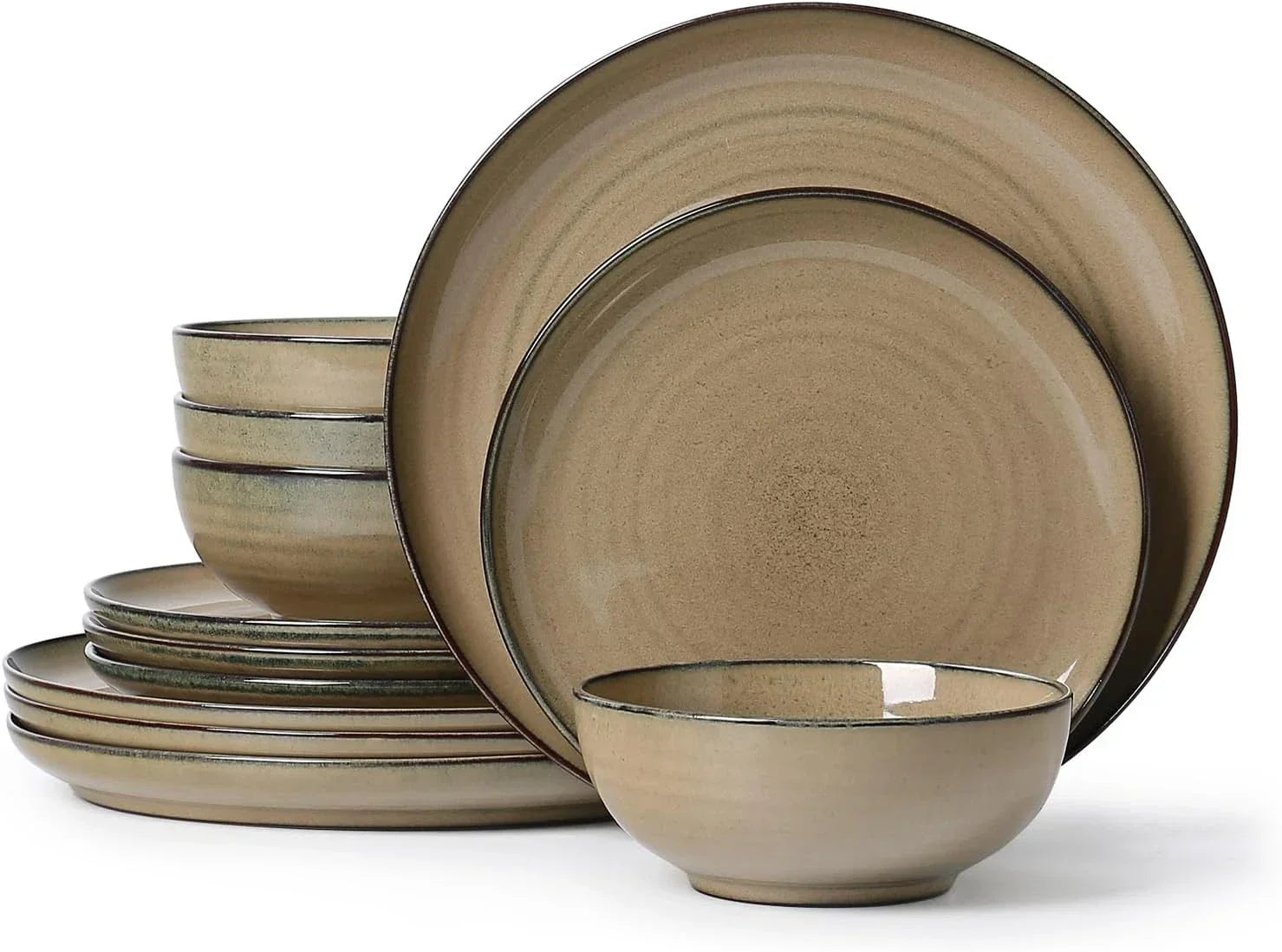 Dinnerware Sets for 4, 12 Pieces Handpainted Stoneware Plates and Bowls